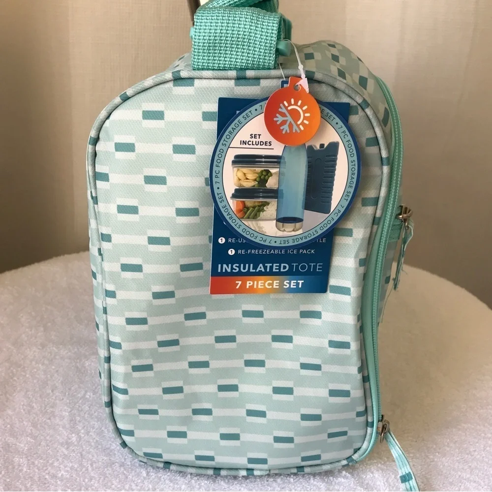 insulated lunch tote for hot & cold food storage in turquoise‎ 7 piece